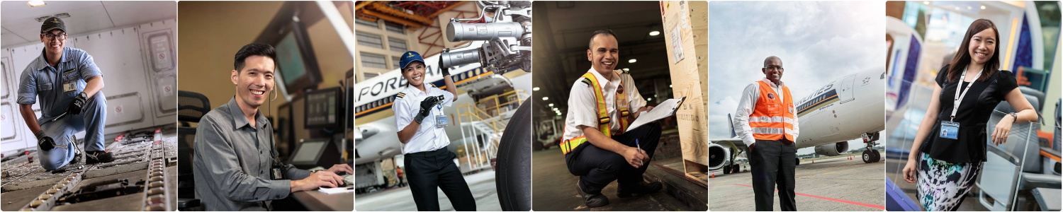 Collage of aviation professionals in their work environments
