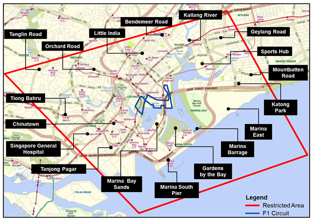 Map of Temporary Restricted Area During 2022 F1 SIA Grand Prix