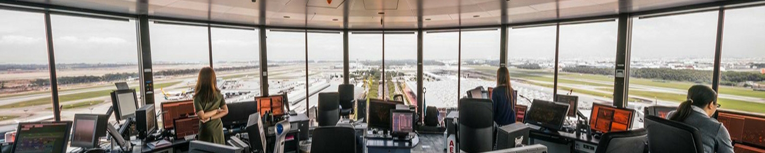 Photo of air traffic controllers inside Changi Tower.