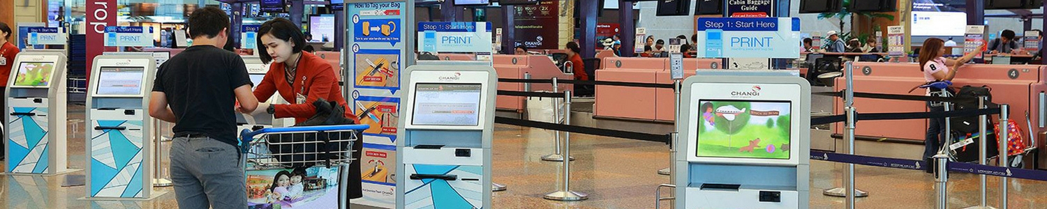 Photo of self-service check in counters at Changi Airport